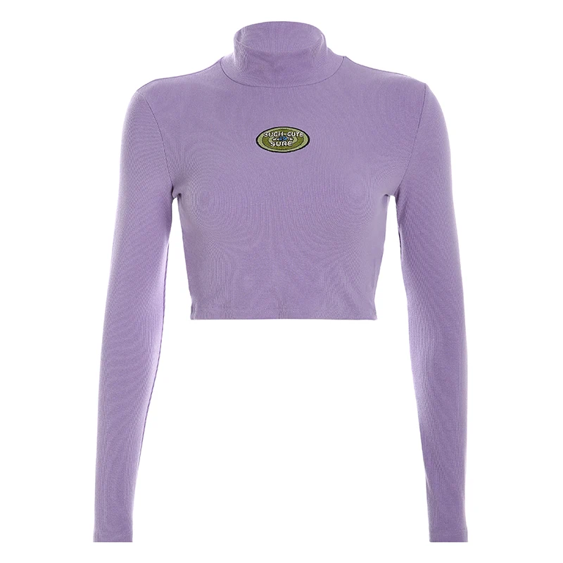 Женская Повседневная Водолазка с длинным рукавом фиолетовые Осенние футболки