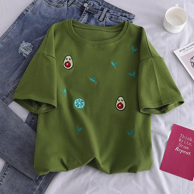 Корейская мода Kawaii Мультфильм авокадо печатных короткий рукав Футболка женская