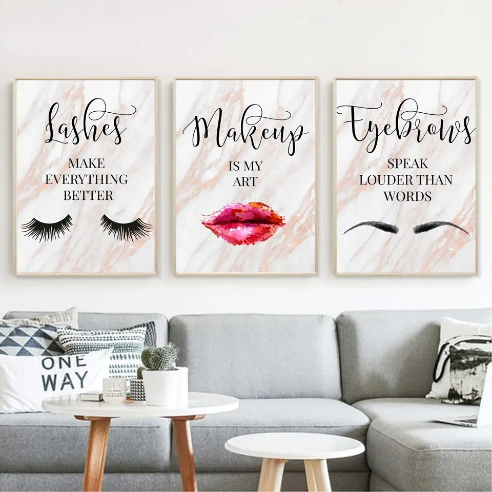 

Canvas Painting Nordic Poster Modular Canvas Fashion Art Makeup Eyelashes Eyebrow Print Poster Girl Bedroom Living Room Frame