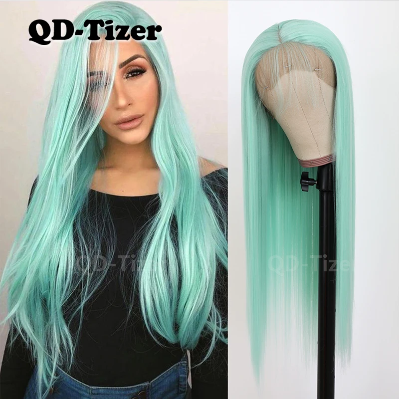 QD-Tizer Synthetic Lace Front Wig With Baby Hair Silky Straight Heat resistant Synthetic Hair Lace Wig For Women