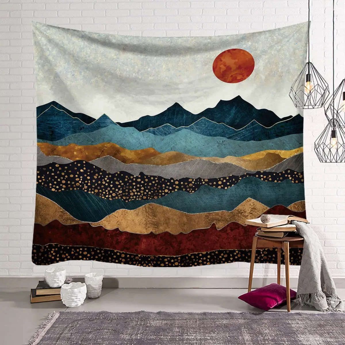 

Sunset Mountain Series Tapestry Beach Towel Dormitory Decoration Family Living Room Background Wall Tapestry Bedroom Tapestry