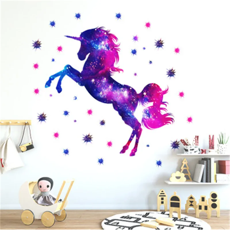 

Stars Outer Space Unicorn Wall Stickers For Kids Rooms Baby Girls Room Home Decor Children Bedroom Nursery Wall Decal Stickers