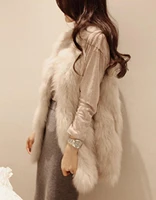 chic lady faux fur vest winter warm coat outwear long hair jacket waistcoat