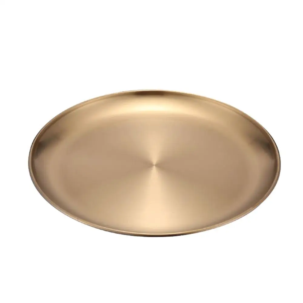 

Золотой лоток для хранения из нержавеющей стали, роскошная металлическая круглая пластина, металлическая кухонная тарелка для фруктов, фот...