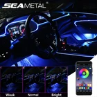 Светодиодный ная автомобильная лампа с пультом, декоративный светильник для создания атмосферы в салоне автомобиля, мягкая RGB лента с управлением музыкой через приложение, 12 В