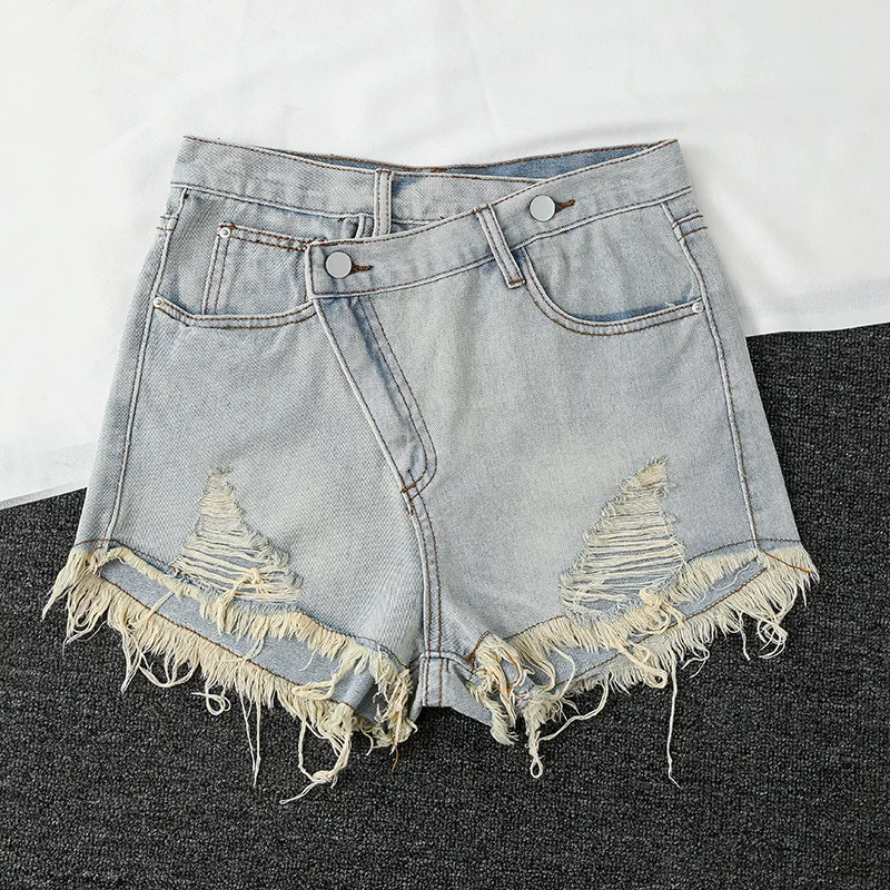 

2021 New Personality Irregular High Waist Jeans Denim Shorts For Women Summer