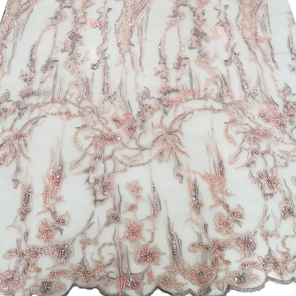 

2020 Newest Style Pretty Deaded Tassels Sequins Lace Fabric Orange Wholesale High Class Embroidery Elegang Evening Dress 5 Yards