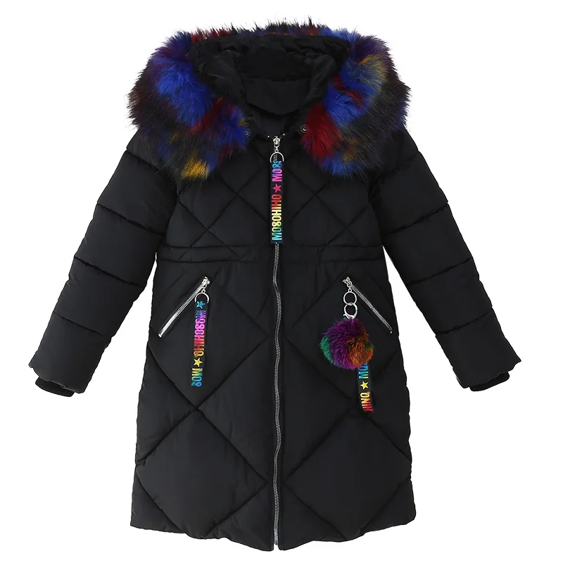 

fur collar cotton padded girls parkas heavyweight warm thermal girls winter coat jacket children's clothing
