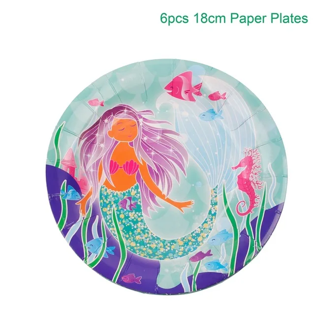 Paper Plate 6pcs Счастливый плакат "с днем рождения" русалка украшение гирлянды ребенок 1-й плакат "с днем рождения" Бантинг я один Декор Русалка Вечерние принадлежности - Цвет: Paper Plate 6pcs