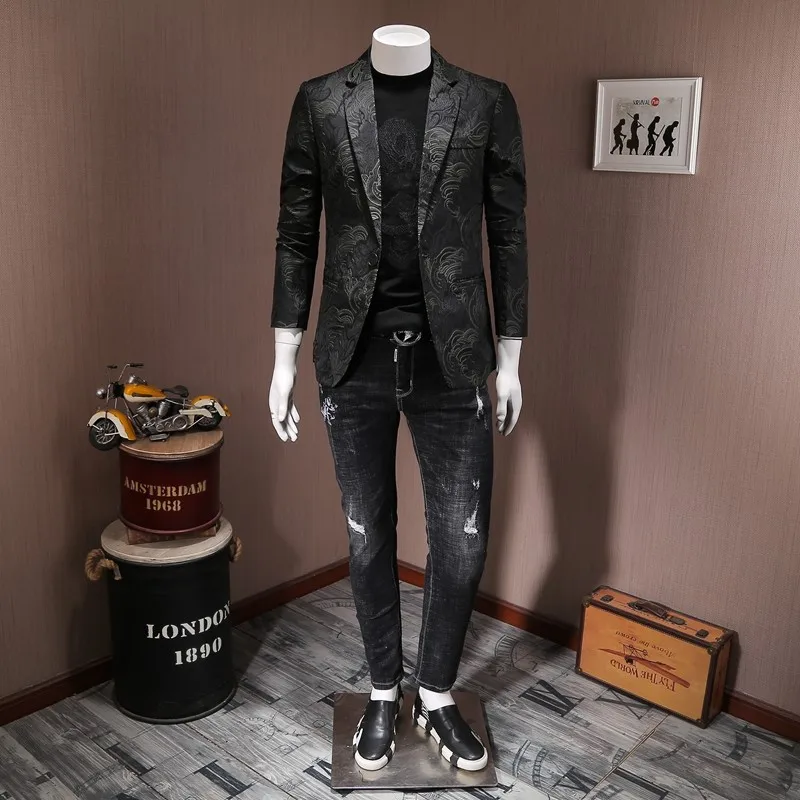 Новая мода Slim Fit бизнес стиль мужская куртка с вышивкой вечерние костюм пальто на