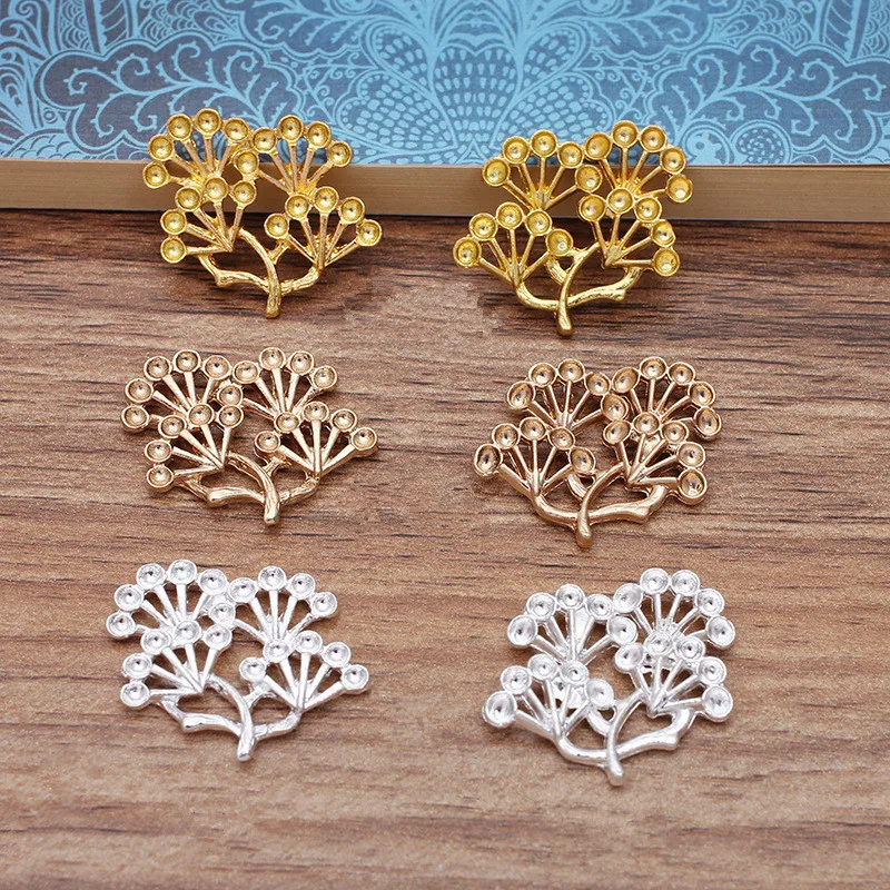 

50 PCS 25*25mm Metal Alloy Gold/ Silver Color Pine Tree Connectors Charm For Jewelry Making