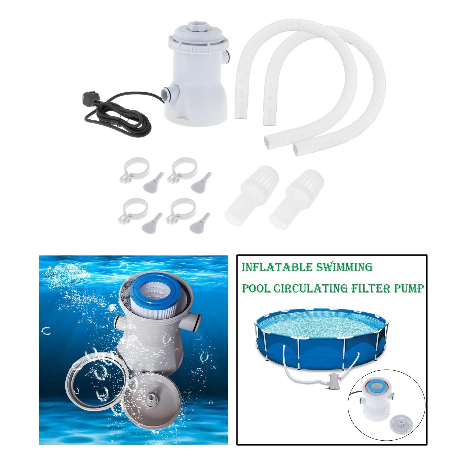 

Outdoor Summer Above Ground Swimming Pool Filter Pump Water Cleaner Kit, Easy to Use, US Plug