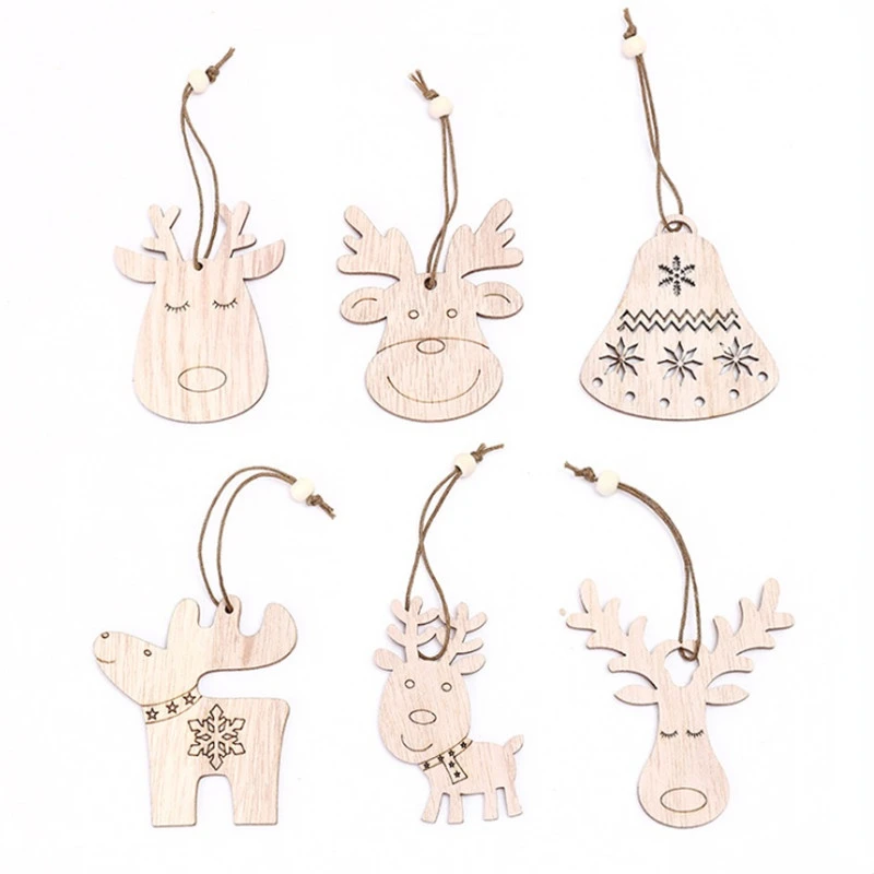 

6Pcs Wooden Christmas Elk Tree Merry Christmas Hanging Ornaments Pendant Wood Crafts Xmas Home Decorations 2021 Navidad Natal