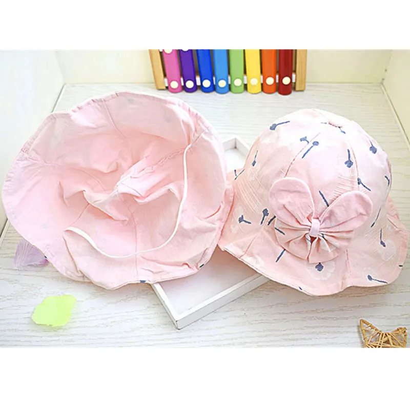 Wholesale Dandelion  Flower Baby Girls Caps With Bowknot Princess Infant Kids Outdoor Beach Bucket Hats Newborn Baby Sun Hat