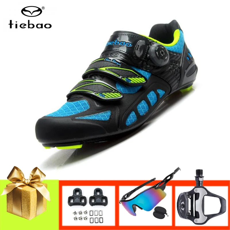 Tiebao Unisex Cycling Shoes Carbon Fiber Breathable Ultra-light Bicycle Riding Footwear Add Pedals Bike Sunglasses Flat Shoes