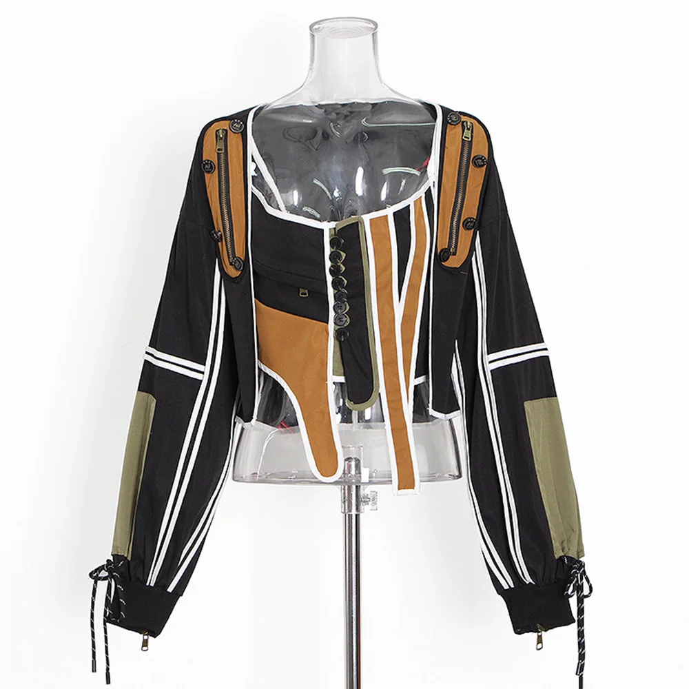 Runway Designer Jacket Women's Patchwork Short Buttons Slim Fitting Jacket Coat Female Fashion Jacket Streetwear