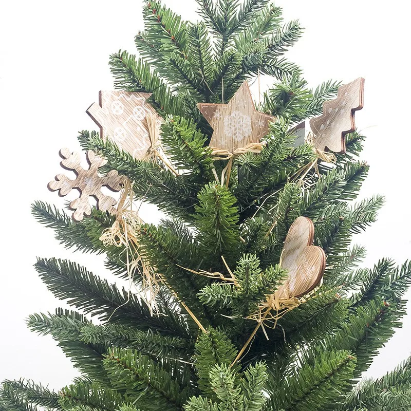 1 Set 10 Pcs Printing Wooden Christmas House Tree Star Shape Pendants Plugin Xmas Ornaments Home Party Decoration |