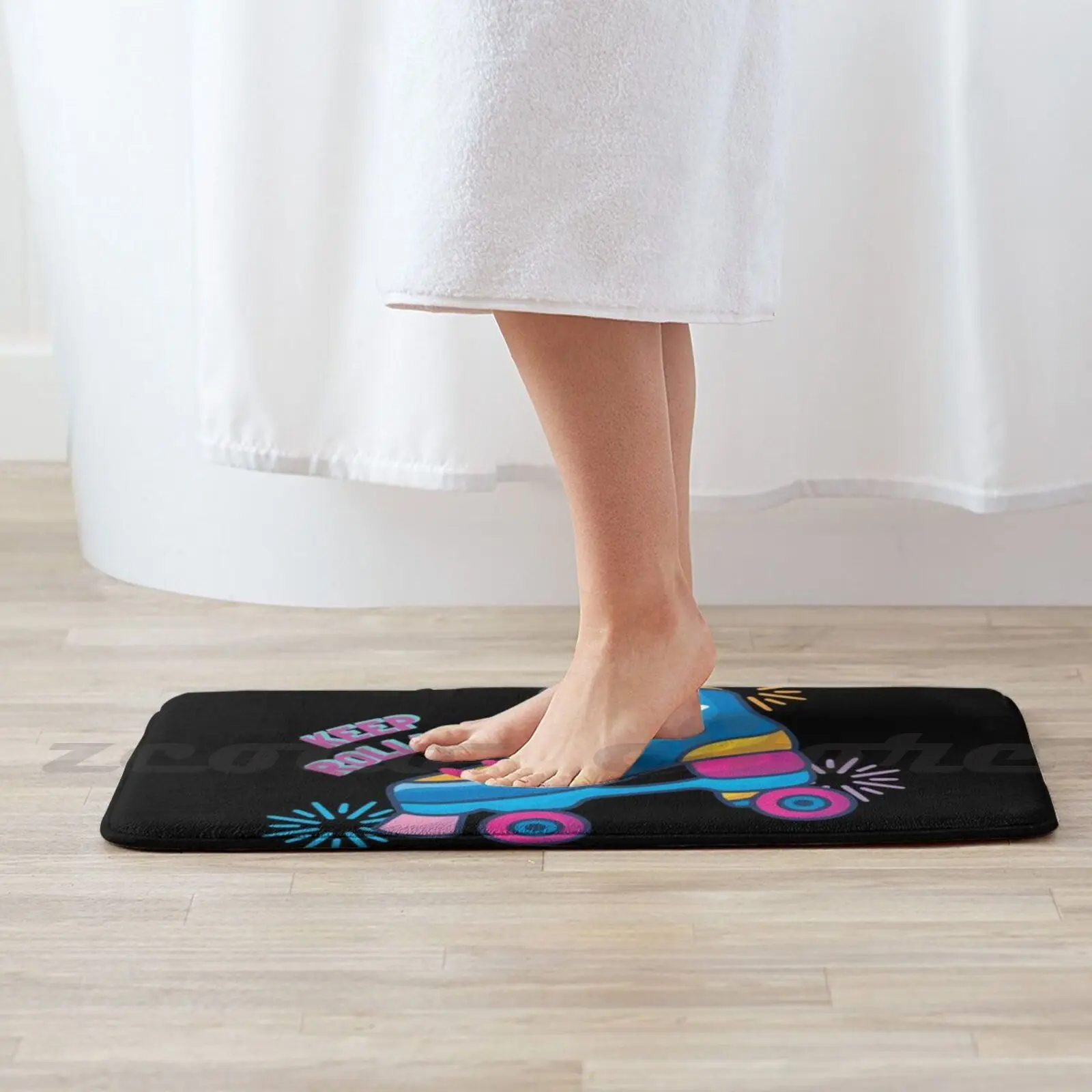 80S Keep Rolling Roller Skate Carpet Water Absorb Non-Slip Door Mat Skater Text Pink Blue | Дом и сад