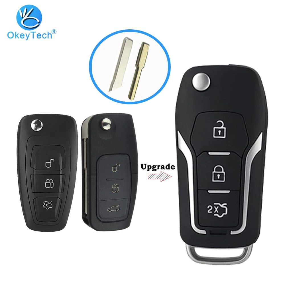 

OkeyTech for Ford for Focus Fiesta Kuga Escape Mondeo Modified 3 Button Flip Folding Car Smart Key Shell Cover Fob FO21 HU101