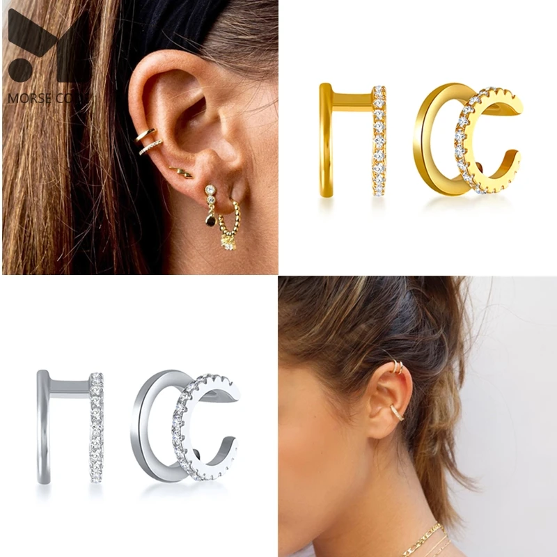 

MC Two Layer 925 Silver Ear Clip for Women Real S925 Sterling Plata Earrings New Formal Elegant Luxury Ear-Hole Free Pendientes