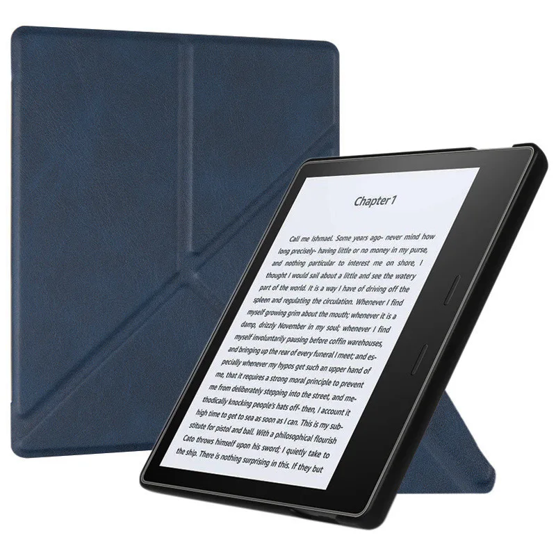Умный чехол для электронных книг Kindle Oasis 2(только выпуск 9 поколения-)-тонкий Чехол-подставка оригами с функцией автоматического сна/пробуждения - Цвет: PU leather-Dark blue