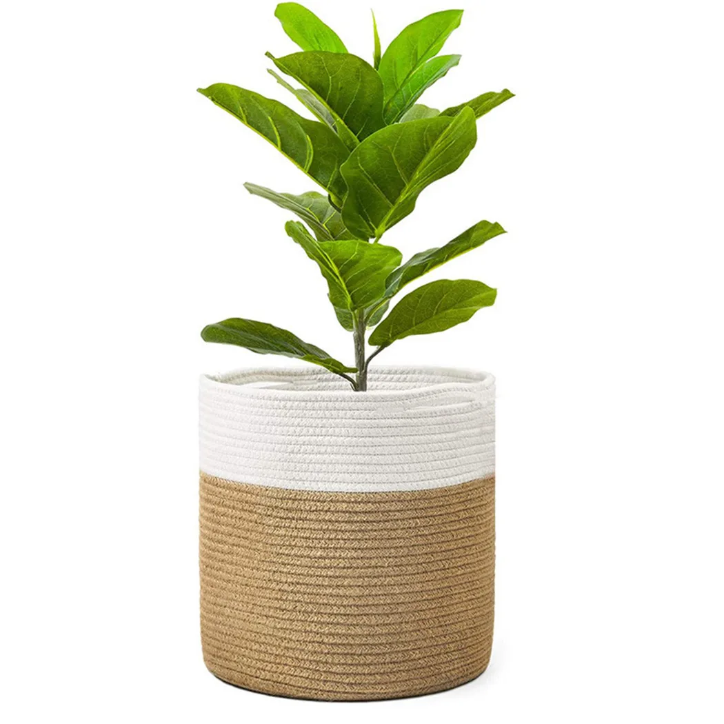 

Cotton Rope Woven Storage Flower Pot Round Plant Straw Basket Laundry Toy Storage Container Holder Organizer Garden Decoration
