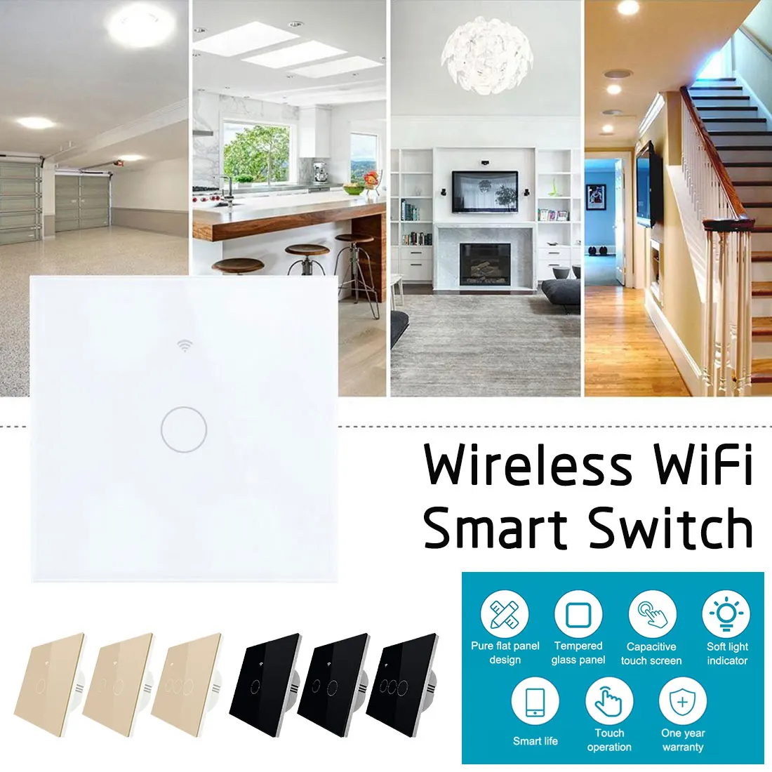 

Беспроводной сенсорный смарт-переключатель с Wi-Fi, дистанционное умное Голосовое управление, смарт-переключатель с роскошной стеклянной па...