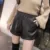 Шорты женские из спилка, пикантные однотонные черные облегающие короткие штаны из искусственной кожи с эластичной талией, с карманами, в Корейском стиле для девушек - изображение