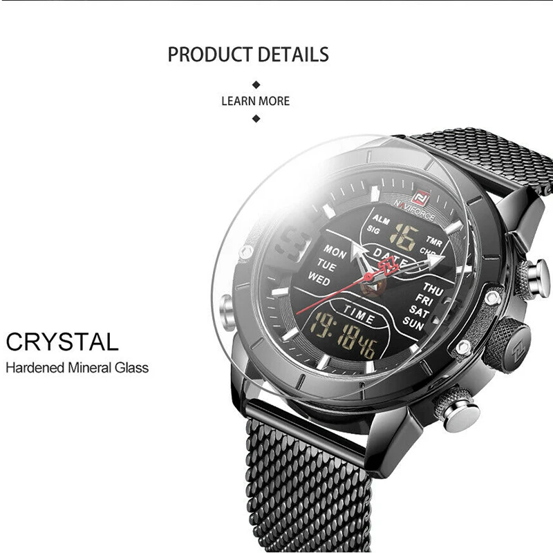 

NEW Durable And Anti-Rust Mens Digital Sport Quartz Watches Stainless Steel Mesh Waterproof Luxury Wrist Watch Gift For Boys