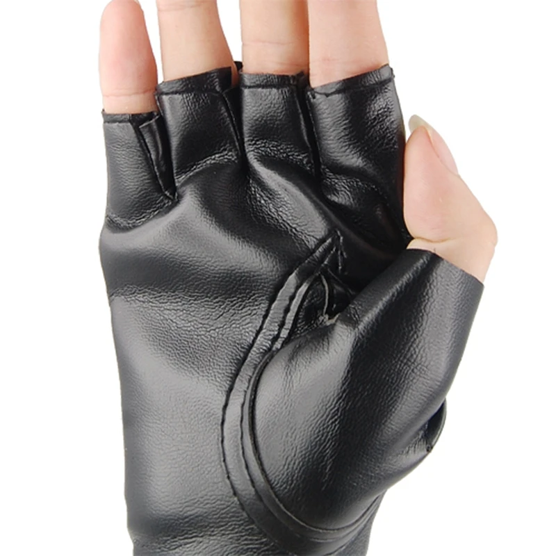 

BLACK LEATHER LOOK FINGERLESS GLOVES FANCY DRESS