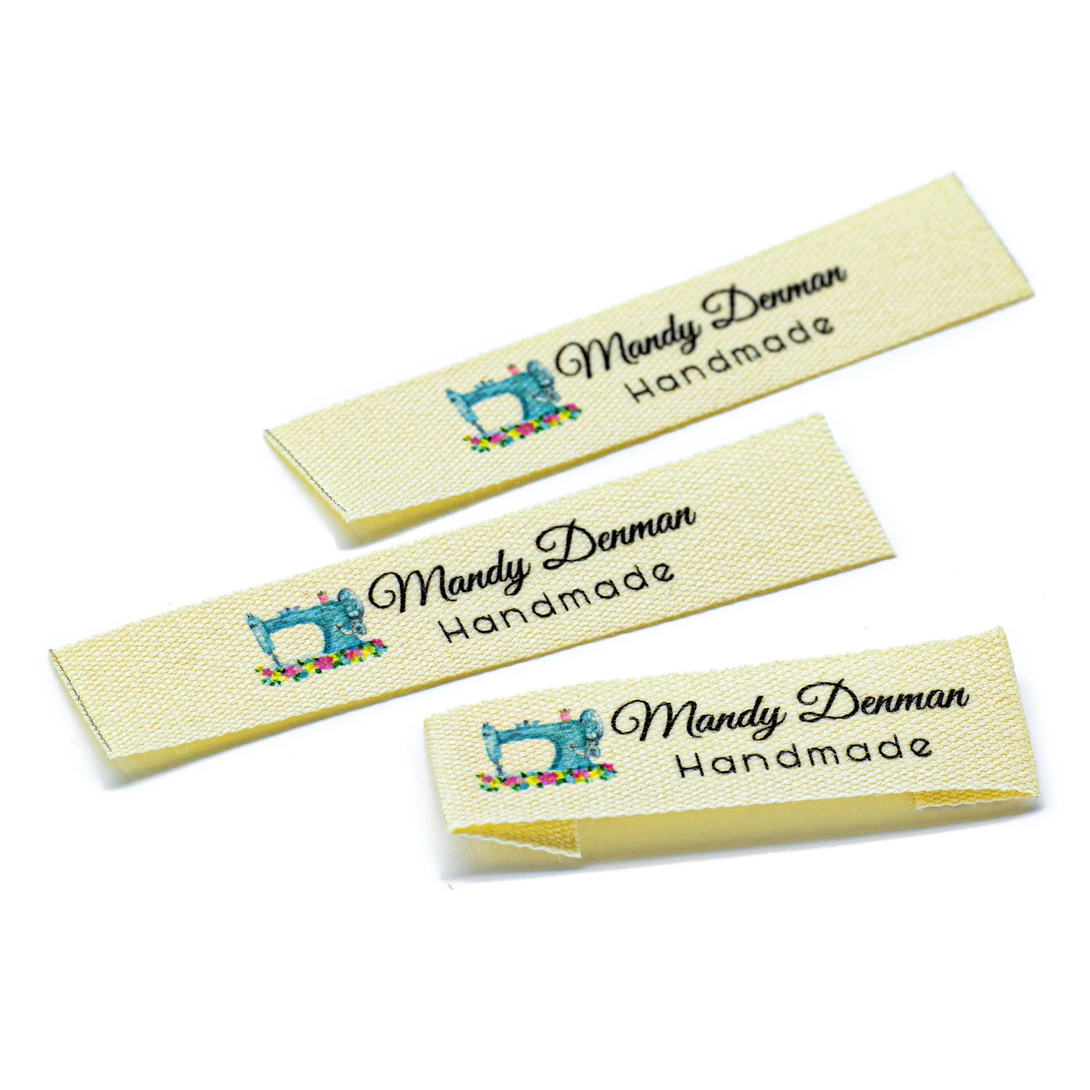 

Custom Beige　Sewing label, Fold, Custom Clothing Labels - Fabric Name Tags, Logo or Text, Cotton Ribbon, Custom Design (FR269)