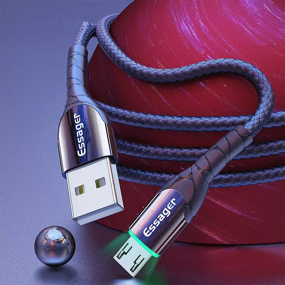 Essager Micro USB кабель со светодиодный кабель для быстрой зарядки данных Кабель зарядного устройства микро-usb для samsung Xiaomi Android мобильного телефона