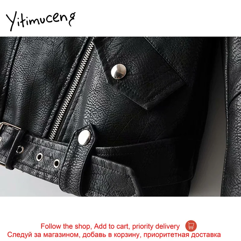 

yitimuceng new PU leather jacket women 2020 sashes autumn winter black zipper coat punk style womens leather jackets and coats