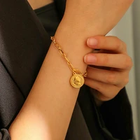 minimalist bracelet women portrait round signage chain hand chain kpop girl glamour stainless steel bangle baroque jewelry gifts