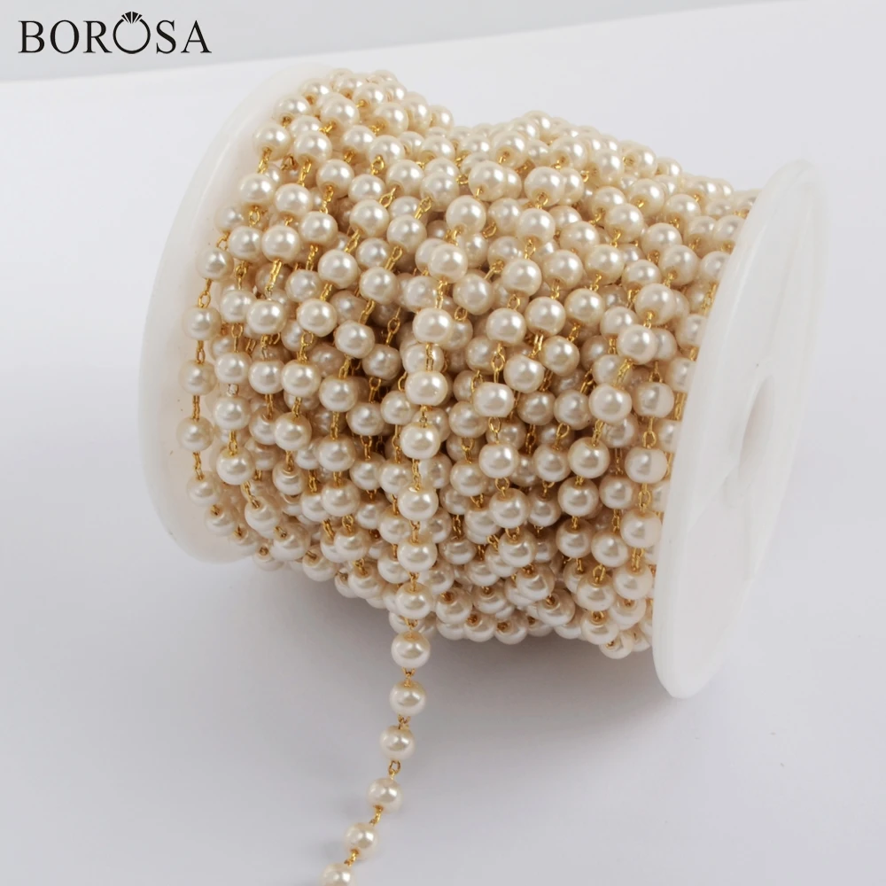 BOROSA 4mm Pearl Necklace Bead Chains in Gold Chain for Jewelry Making Chain Necklace Women Stone Beads Chains Accessories JT267