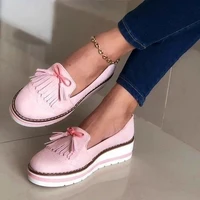 2021 foreign trade women shoes muffin flat casual lazybones shoes plus size round toe bowknot ladies tassel pumps