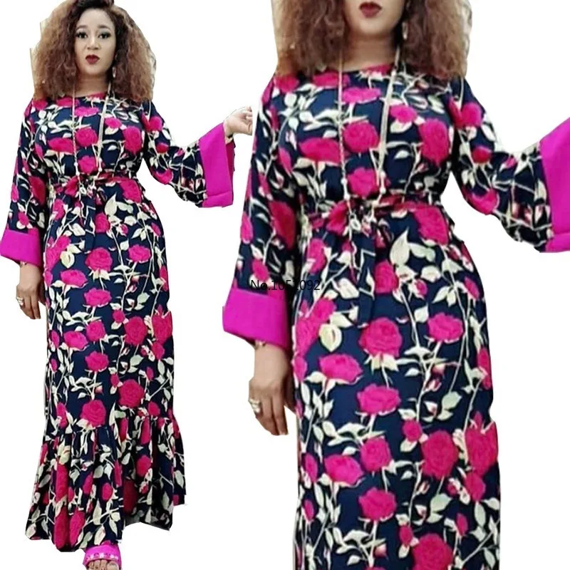 Свободное платье для мамы в африканском стиле большого размера с круглым вырезом