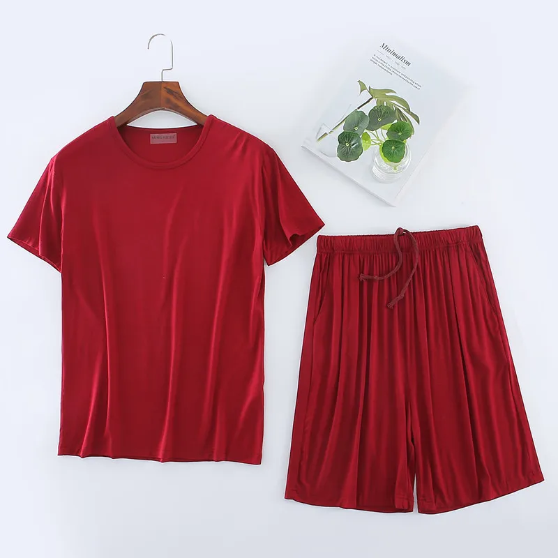 Plus Size 6XL 7XL 8XL Men's Pajamas Sets V-Neck & O-Neck PJs Sleepwear Soft Modal Short Sleeve Shorts Casual Men's Clothing Set