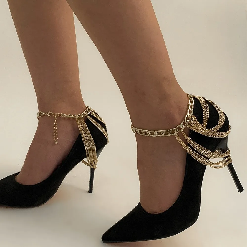 Ножные браслеты Cosysail для женщин в стиле панк, анклет с цепочкой из многослойных звеньев, с кисточками в стиле хип-хоп, босоножки для вечеринок, подарочные украшения
