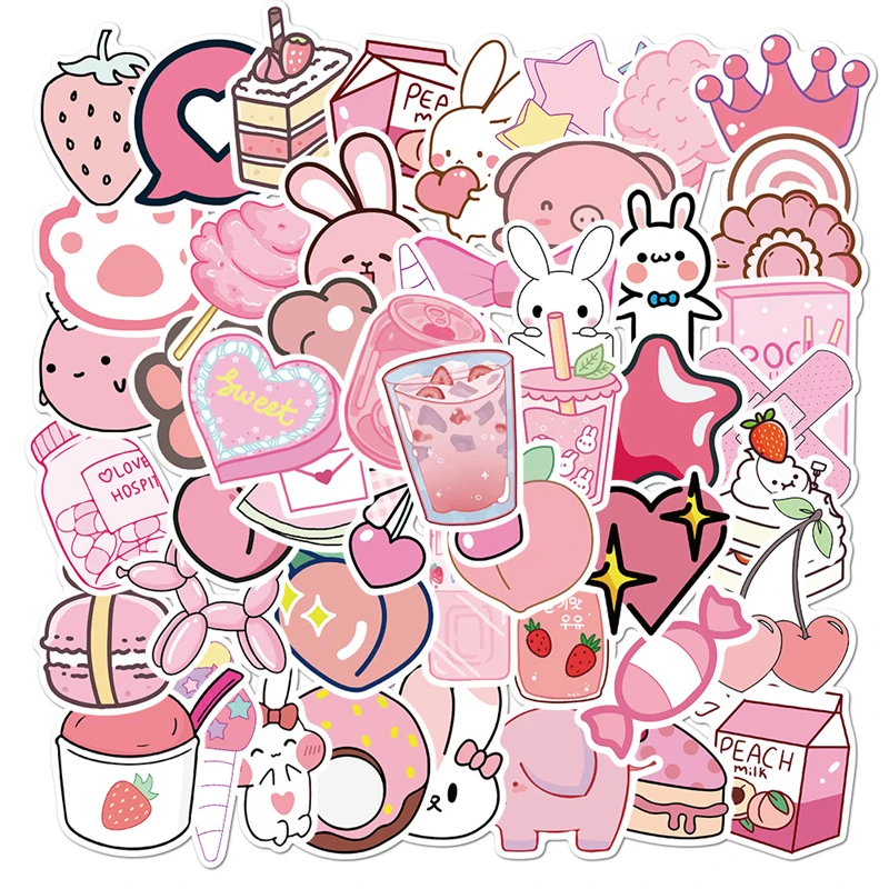 

10/30/50 Pcs Cartoon Cute Pink Girl Graffiti Sticker Suitcase Guitar Computer Mobile Phone Water Cup Skateboard Waterproof Paste
