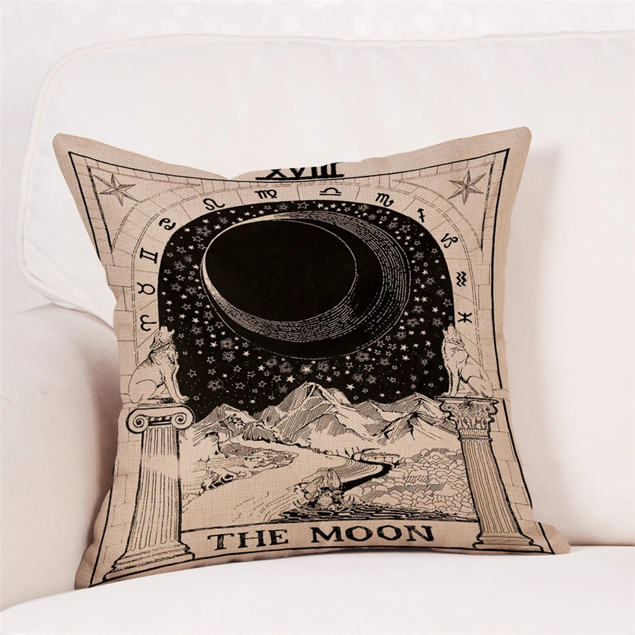 

Home Decor Cushion Cover Cotton Linen Moon Sun Star Print Pillowcase 45*45cm Decorative Pillows For Sofa Bed Throw Pillow Covers