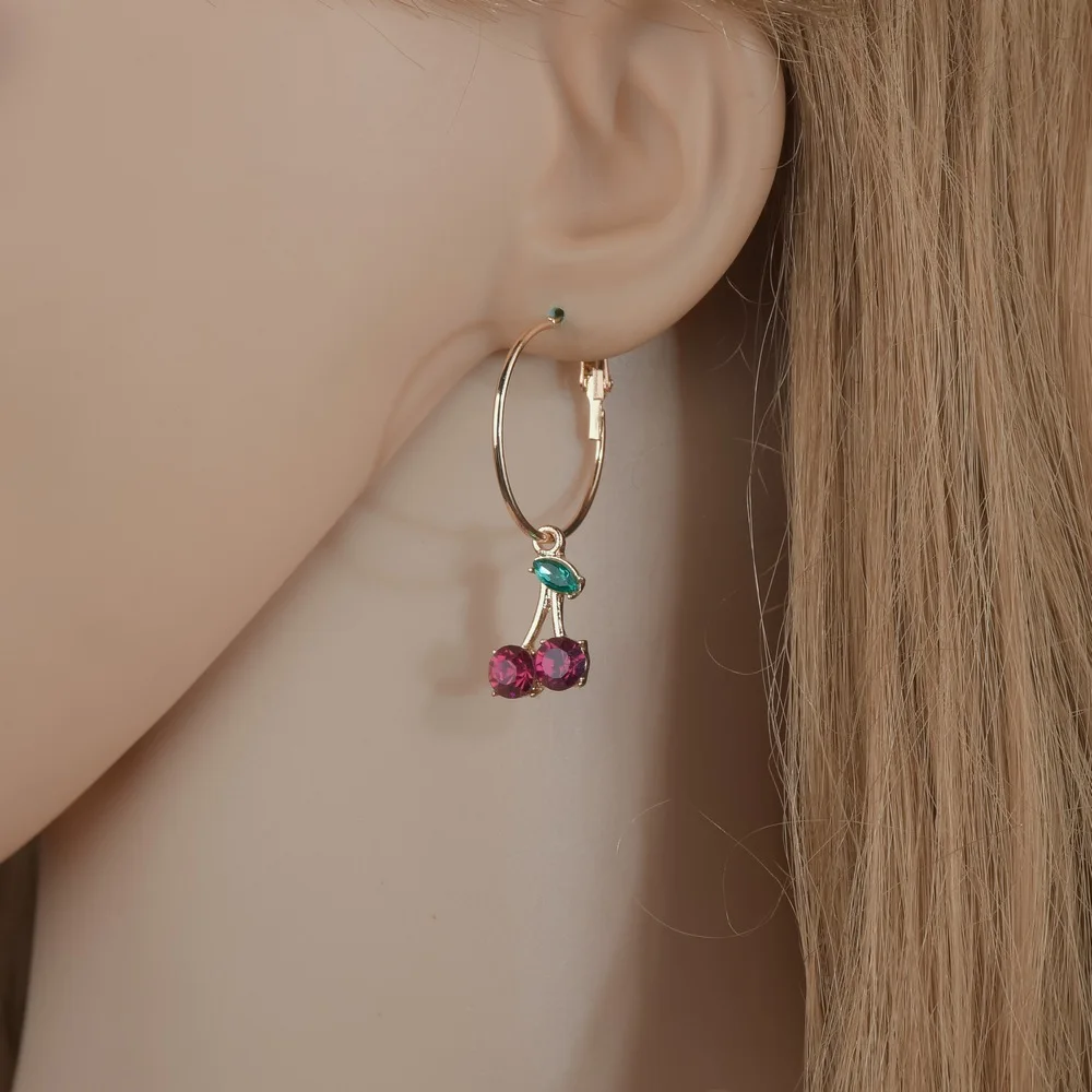

Simple Design Red Diamond Cherry Earrings For Women Korean Fashion Cute Piercing Earring Sweet Romantic Jewelry Girls GIfts E25