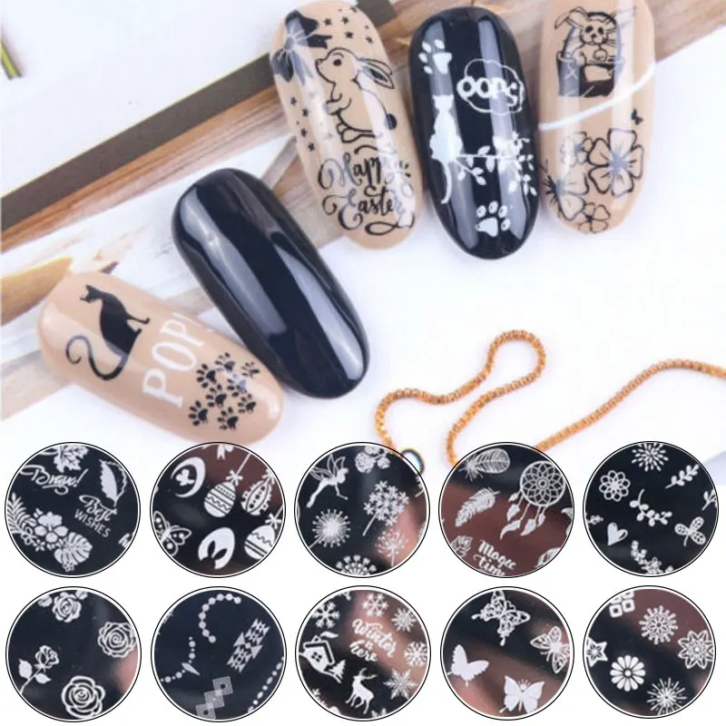 12 дизайн Рождество снежинка шаблон ногтей штамповки пластины кошка Ловец снов