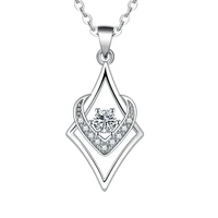 30 silver plated trendy rhombus design shiny cz zircon ladies pendant necklace bridal wedding ceremony propose jewellery