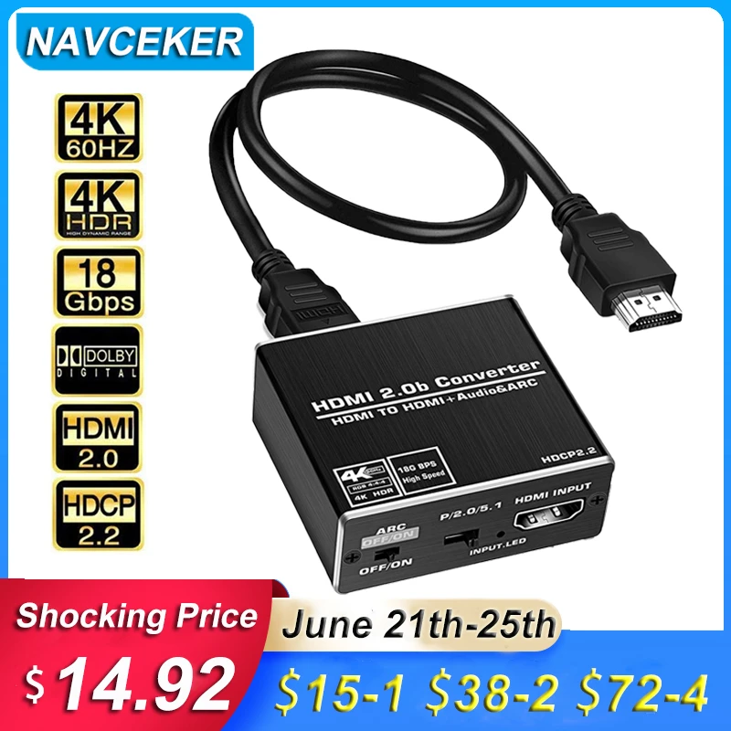 2020 Navceker 4K HDMI 2 0 аудио экстрактор 5 1 ARC сплиттер в оптический TOSLINK SPDIF|Кабели HDMI| |
