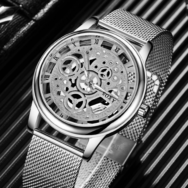 SOXY Роскошные мужские часы скелетоны женские наручные модные Montre Homme 2019 золотые со