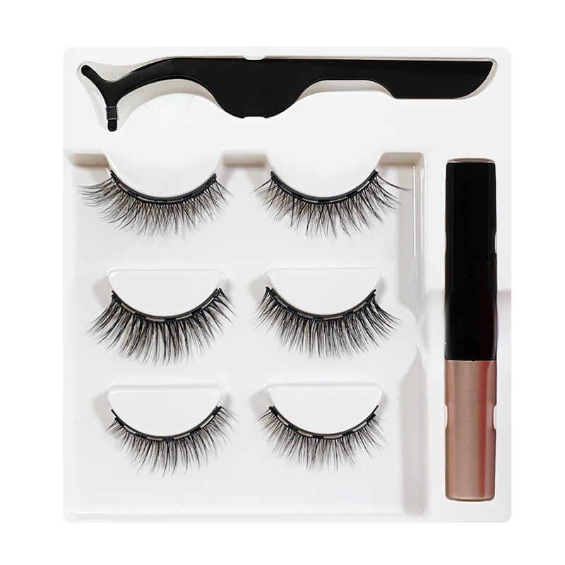 

3 Pairs Magnet False Eyelashes Self-adhesive Eyeliner Set Thick Magnetic Eyelashes Set Magnetic Eyeliner with Tweezer