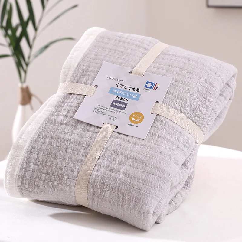 New Washed Gauze Six-layer Blanket 100% Cotton Gray Green Pink Blankets For Beds Thick Air-conditioning Soft Throw Quilt | Дом и сад