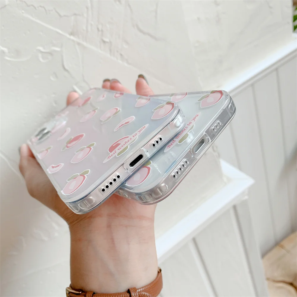 

lovely Photo frame peach luminous iPhone Case For iPhone 12 11Pro Max XR XS Max 7 8 Plus X XS SE 2020 Soft TPU Shockproof