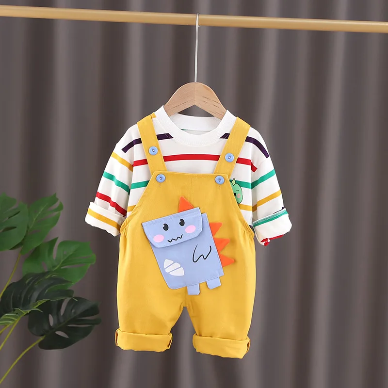 

Children's Clothing Autumn New Baby Boys Cartoon Suits Striped Long Sleeve T Shirts+cartoon Overalls Two Piece Sets for Boy Kids